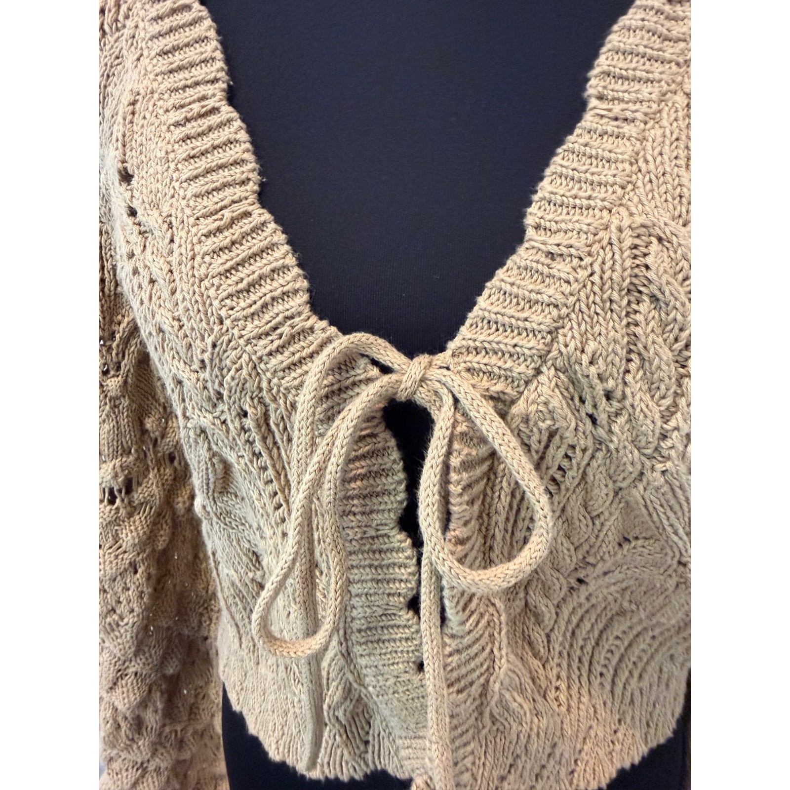 Zara Openwork Knit tie-Front Cardigan with Bells Sleeves image 2