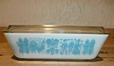 6 pc PYREX rectangular baking casserole dishes turquoise rooster farmer lids EUC
