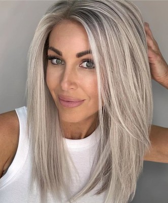 Balayage Ash Blond Short Bob Cut Wigs 100% Human Hair Lace Front Wigs Dark Roots