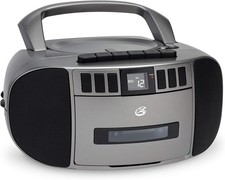 GPX BCA209S Portable Am/FM Boombox with CD and Cassette Player, Silver/Gray