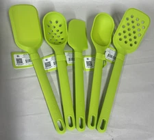 CWC Set of 5 Green Silicone Kitchen Tools Turner Spoon Spatula Slotted Spoon