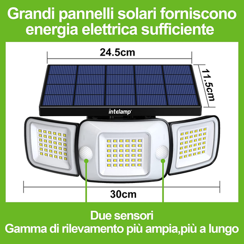 Faretto Led Da Esterno Solare 6000Mah Faretti Solari 1200LM 6500K Faro Led Ester - Foto 3 di 12