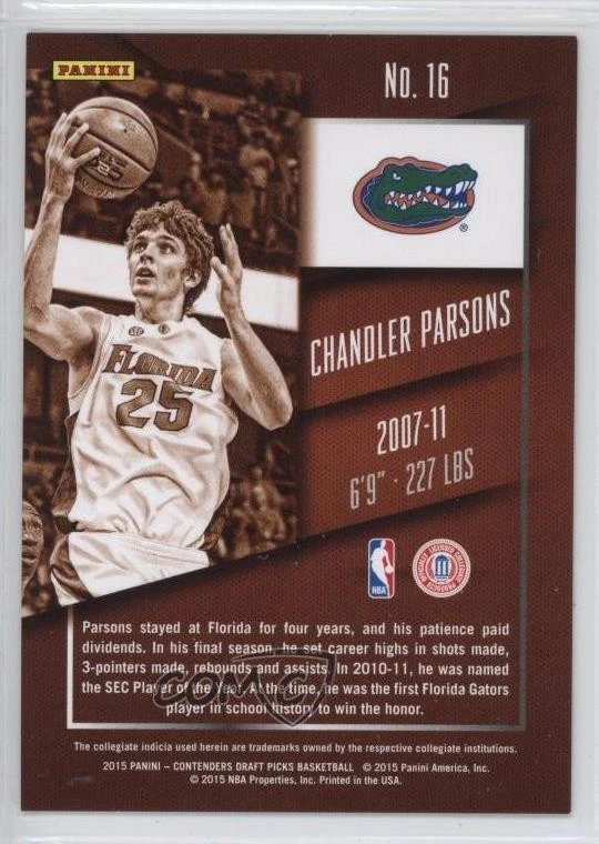 Boleto de draft 2015-16 Panini Contenders selecciones de draft/99 Chandler Parsons #16 Foto 2 de 2