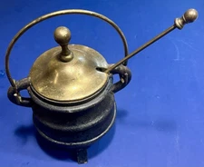 Heavy Cast Iron Smudge Fire Pot Brass Lid Handle Wand Caldron Firestarter NICE!