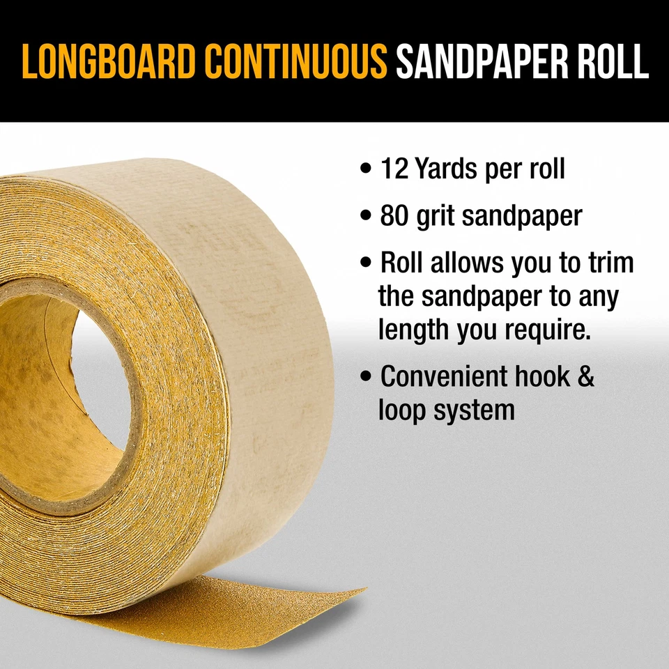 Rollo de papel de lija Longboard dorado de 80 granos Dura-Gold 2-3/4" de ancho, 12 yardas, gancho y bucle Foto 4 de 4