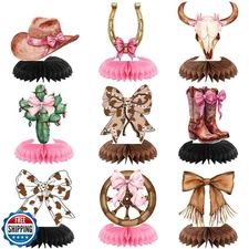 Weekgrat 9 Pcs Cowgirl Party Decorations for Table Boots or Bows Western Pink