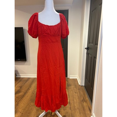 BLU PEPPER Sz L Linen Salmon Red Babydoll Croquette Vaca Island Milkmaid Puff Sl