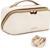 Kosmetiktasche GroßE KapazitäT Tragbar Wasserdicht Pu-Leder Beige Mit Griff