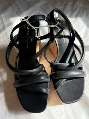 Jessica Simpson Black Strappy Platform Wedge Sandals Cork Size 9 New