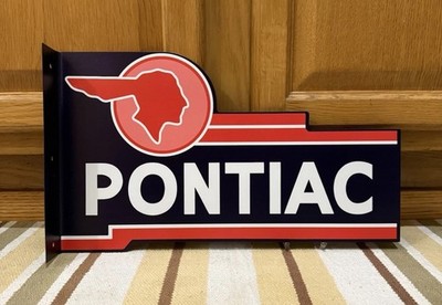 Pontiac Flange Sign Sales Service Gas Oil Parts Vintage Style Wall Decor