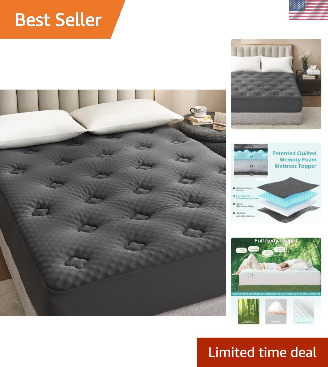 Flexible Full Mattress Pad for Back Pain Relief - Eco-Friendly & Easy Care