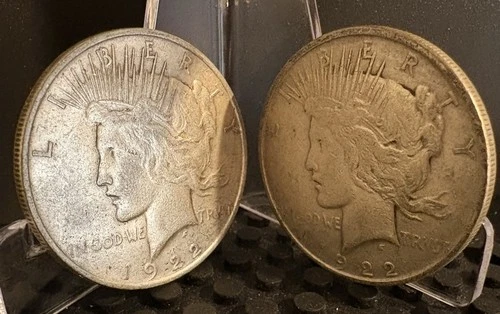 TWO (2) 1922-D Peace Silver Dollars 90% Silver Coins Bullion (1.54+ ASW Troy Oz)