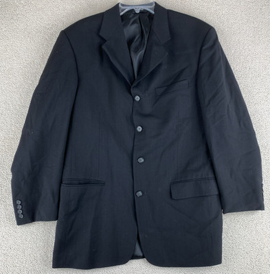 Marco Biella Athletic Fit Wool Blazer Jacket Men's Size L 41 Black Button Down