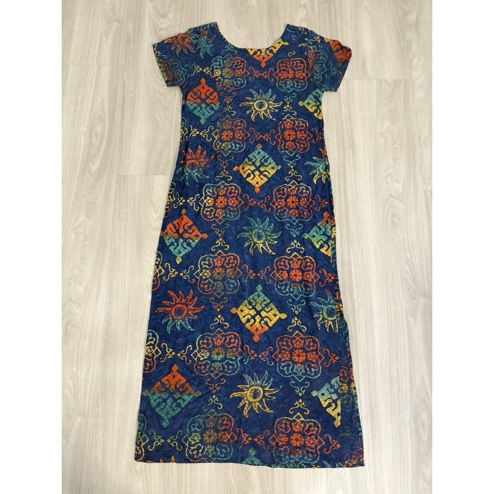 531 East Womens Maxi Dress Blue Batik Sun Print Rayon Short Sleeve Size Medium