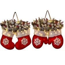 Christmas Wreath Indoor Mitten Artificial Holiday Garland With LED