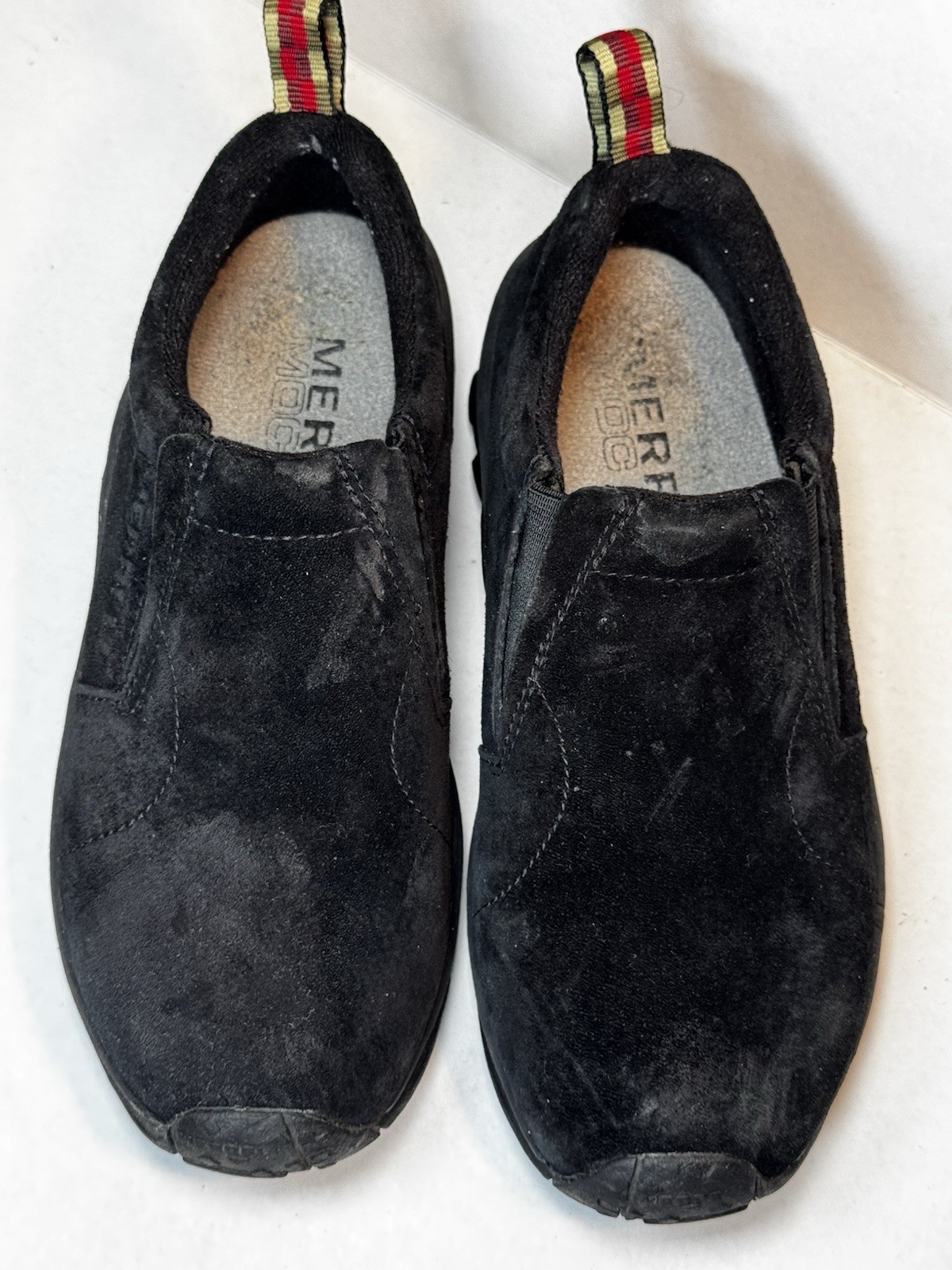 Merrell Jungle Moc scarpe da donna taglia 7 slip on scamosciate nere notte