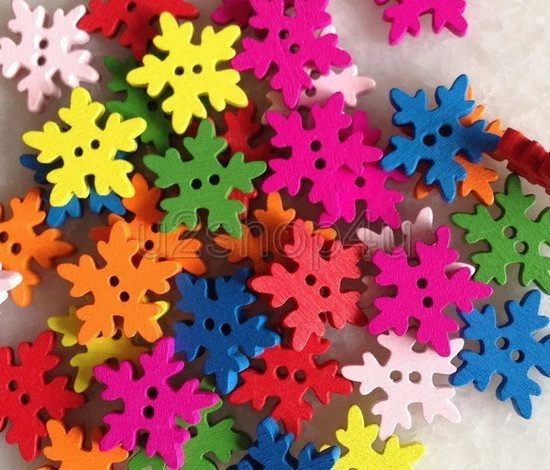 100pcs Mixed Color Flower 2 Holes Wooden Buttons Fit Sewing and Scrapbook Unk001 - Image 2 of 4