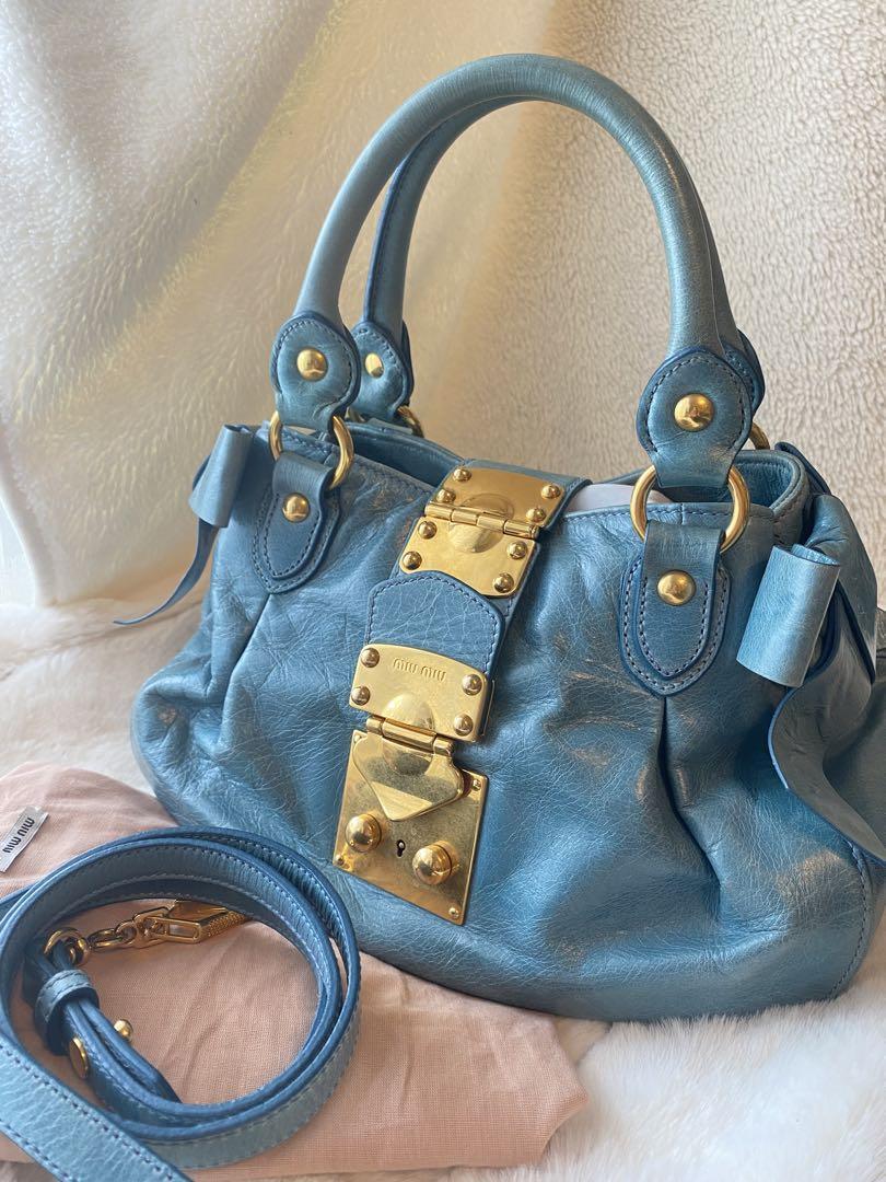 バッグ miu miu side ribbon leather hand bag miu miu Handbag Side Ribbon Leather Blue From Japan t1933 | eBay