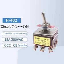Quality φ12mm H-402 Toggle Switch ON-ON 2 Position 12-Pin Latching 15A 250VAC