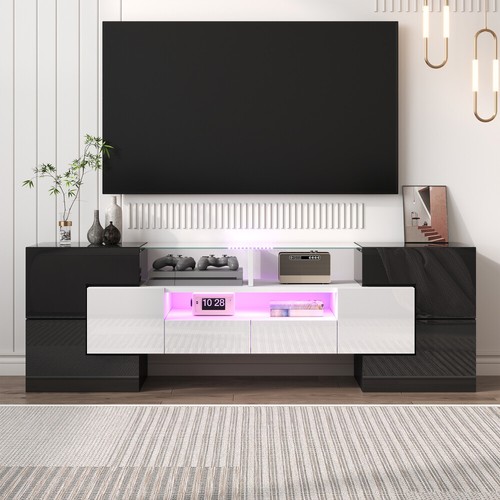 Elegante Mobile Porta TV, Lowboard, Bianco Lucido, 145 cm, Illuminazione A LED - Foto 2 di 24