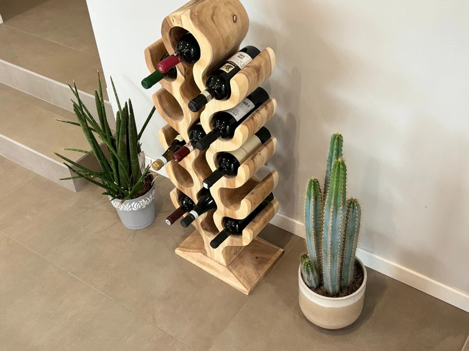 Portabottiglie da Appoggio in Legno Naturale – Stile Rustico, Artigianale, 6-22 - Immagine 4 di 4