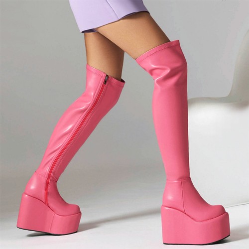 Thigh High Over The Knee Boots Pointy Toe Zipper Womens High Heel Platform Boots - Picture 4 of 16