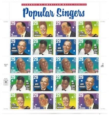 US SCOTT 2849 - 53 PANE OF 20 POPULAR SINGERS STAMPS 29 CENT FACE MNH