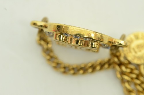 Authentic Celine Circle Charm Bracelet GP Chain Rhinestone Emblem Logo Jewelry - Picture 7 of 9