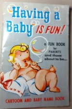 Vtg Cartoon And Baby Name Book Crib Diaper Service New Parents Baby Humor MUSTY