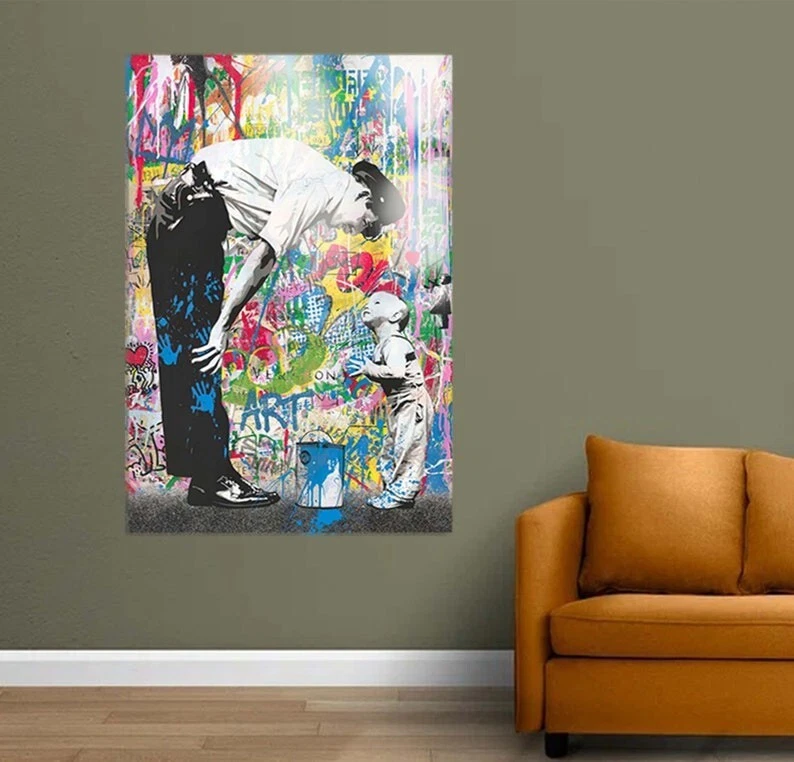 Banksy Police Canvas Poster Print, Graffiti Art, Street Art, Colorful Wall Art, - Image 4 of 4