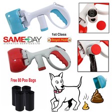 Dog Cat Pet Pooper Scooper with 80 Bags Waste Jaw Grabber Dirt Pickup Poop Scoop