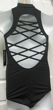 black Spandex Scuba Zipfront Leotard 2724A Danshuz ladies sizes latticeback