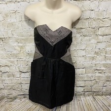 Ecote Urban Outfitters Medium Black Tribal Embroidered Inset Strapless Dress H31