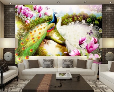3D Peacock Flowers ZHUA23822 Wallpaper Wall Murals Removable Self-adhesive Ann