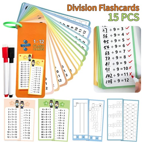 15X Multiplication Flash Cards, Large Math Flash Cards with 4 Dry Erase Markers - Picture 6 of 16