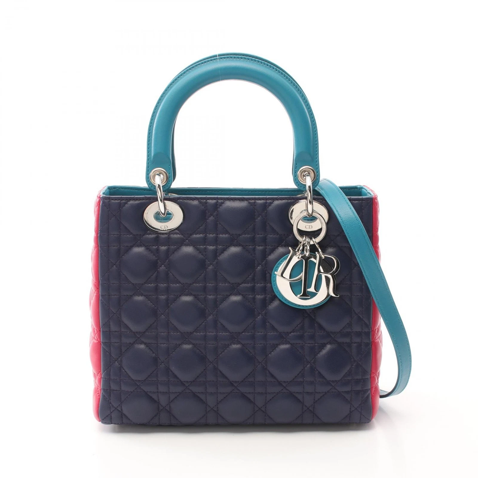 Sac bandoulière Christian Dior LADY DIOR Cannage cuir marine magenta occasion