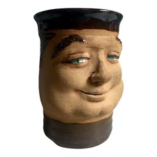VINTAGE FACE ART POTTERY TANKARD Or Mug , HAND CRAFTED, SIGNED