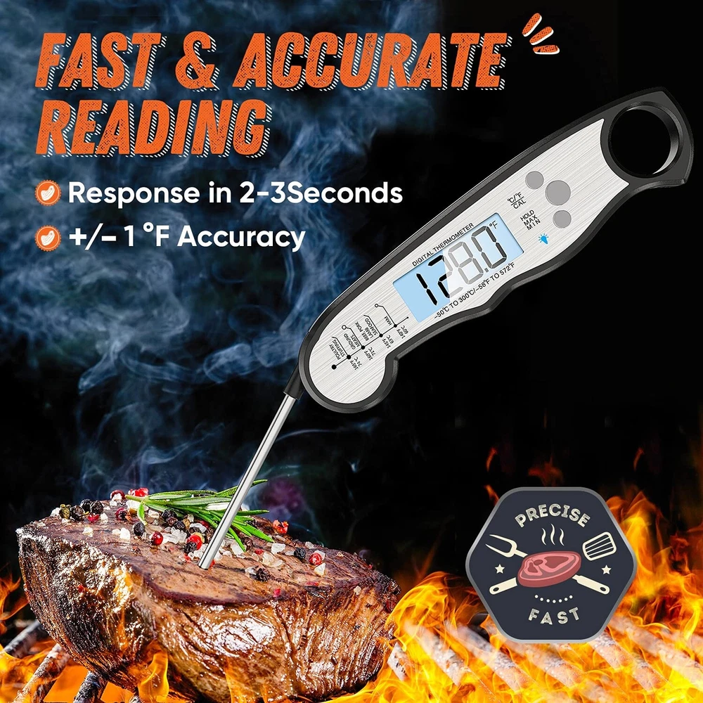Digital Meat Thermometer, Waterproof Instant Read Food Thermometer for