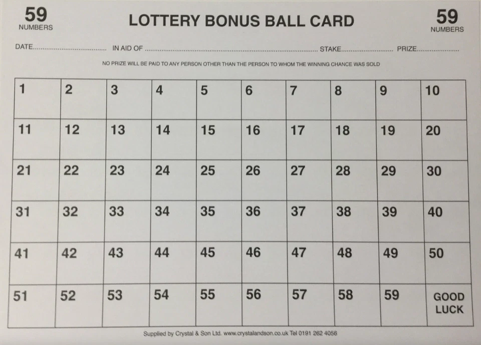 10 X 1 - 59 BONUS BALL CARD LOTTERY BONUS BALL CARD FUNDRAISING A4 DOUBLE SIDED