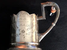 OLD GENUINE TEA GLASS HOLDER SILVER 84 RUSSIAN IMPERIAL ANTIQUE V.SEMENOV RUSSIA