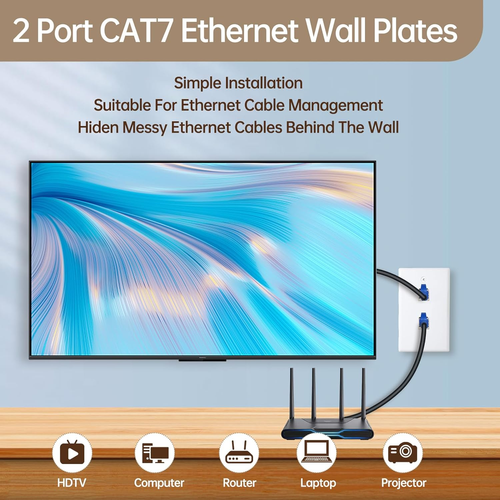 3-Pack CAT7 Ethernet Wall Plate 2 Port RJ45 Keystone Jack Female to Female Shiel - Photo 2/12