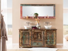 Waschtisch mit Spiegel Blue Lagoon Badset massiv Holz Badmöbel Schränke Set