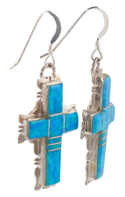 Navajo Native American Lab Opal Cross Earrings SKU221885 Navajo Native American Lab Opal Cross Earrings SKU221885