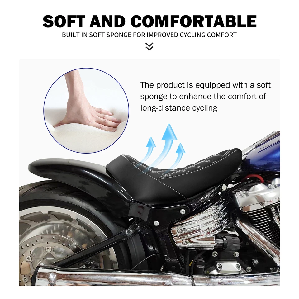 Black Front Driver Solo Seat w/ White For Harley Breakout FXBR Fat Boy 2018-2023 Foto 4 de 4