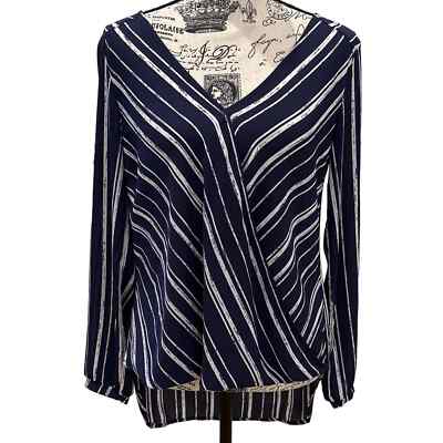 Lush Navt and White Faux Wrap Blouse Womens XS