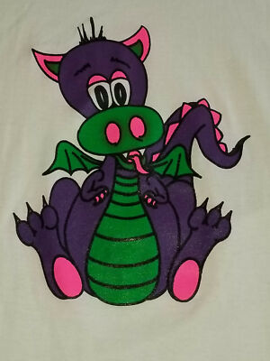 FRUIT OF THE LOOM BEST 80s 90s VTG Cartoon Dragon Sz Large Tshirt