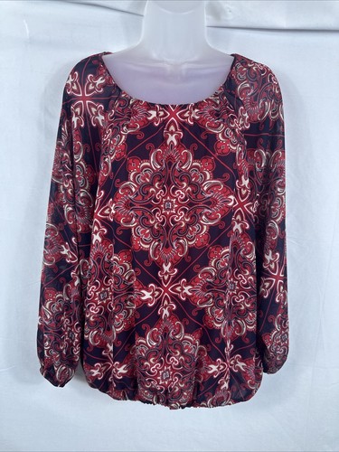 Tommy Hilfiger Women’s Long Sleeved Back Zipper Geometric Blouse Size Large