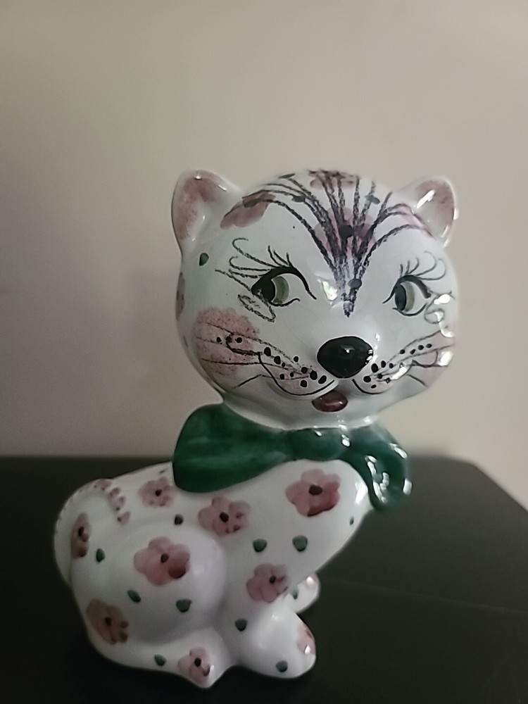Vintage Italian Hand Painted Ceramic Whimsical Cat Coin Bank Made in Italy 7.5