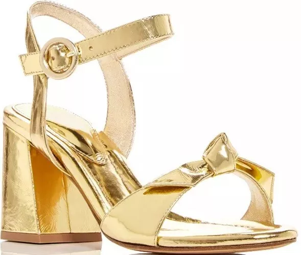 New ALEXANDRE BIRMAN 595 Shiny Gold Clarita Bow Block Heel