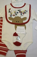 Starting Out Newborn & 3M Boys Rudolph Reindeer Christmas Bodysuit 4-Piece Set